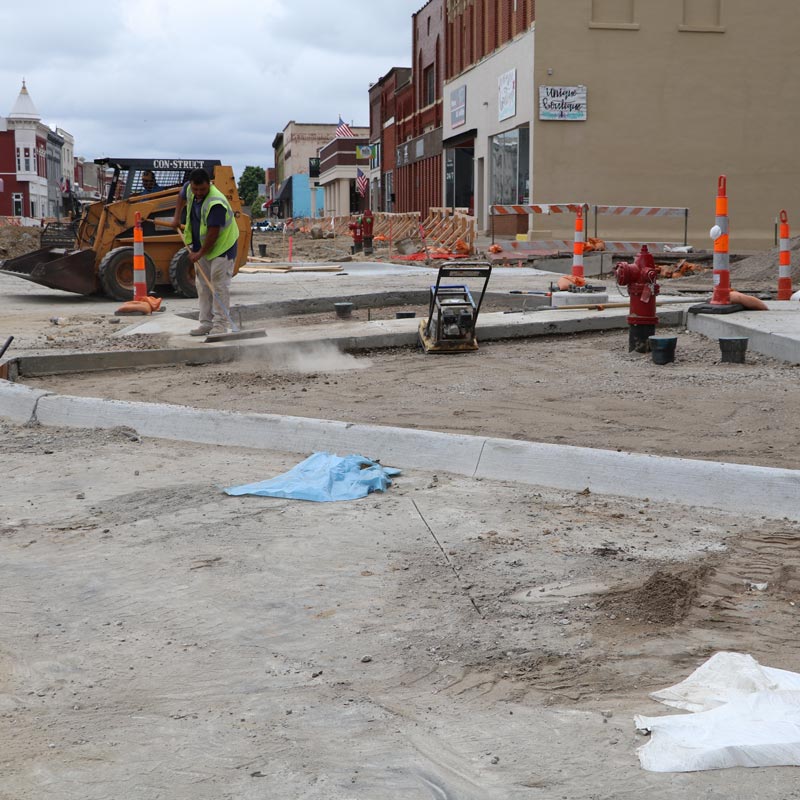 Sidewalk being constructed downtown