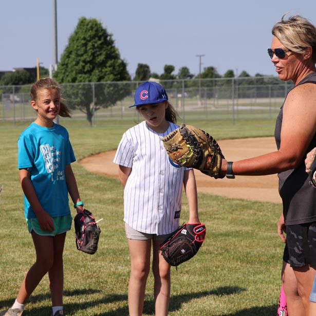 girls at softball practice